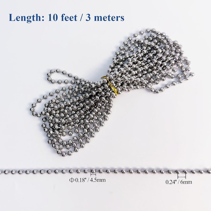 KOCOZA Store 10 Feet 4.5mm Ball Bead Chain with 5 Connectors for Blinds & Shades, Fix or Replace for Broken Window Blind Vertical (#10, 304 Stainless Steel) - Image 4